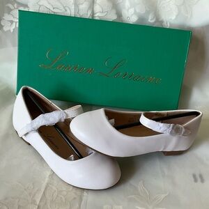 Lauren Lorraine White Ballet Flats W/Side Buckle. Size 10.5 Girls. New in box